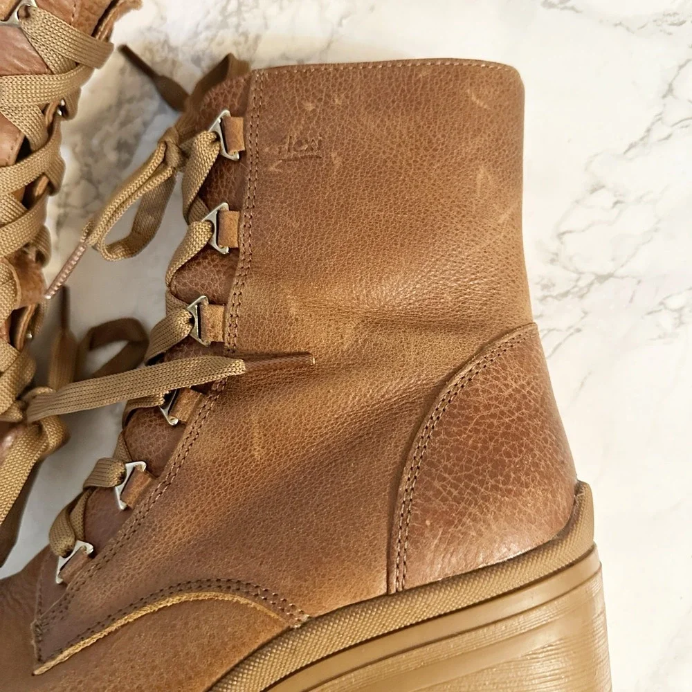 Flexi Tan Leather Lace Up Chunky Heel Lug Sole Mid Calf Boots Women's Size 7.5 - Picture 8 of 12